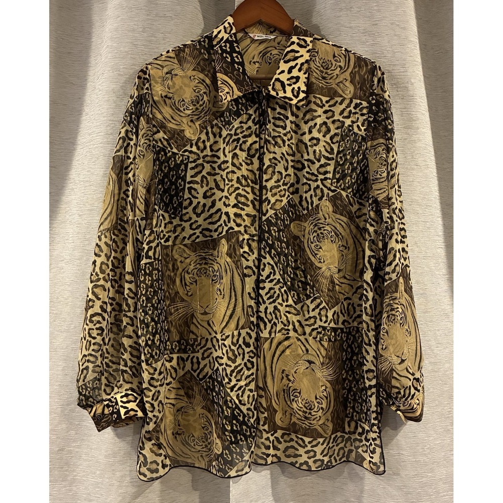 Won Moa Sheer Overlay Tiger Print Art To Wear Blouse Women's